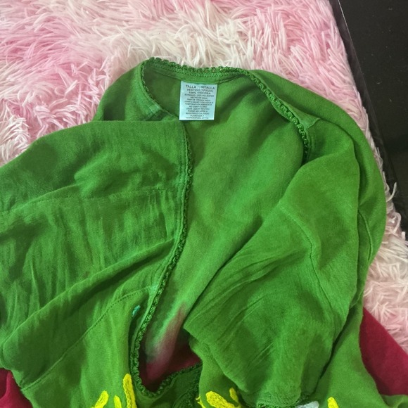 Embroidered Tie Dye Dress Green Pink Floral Short Sleeve Casual - Picture 4 of 5